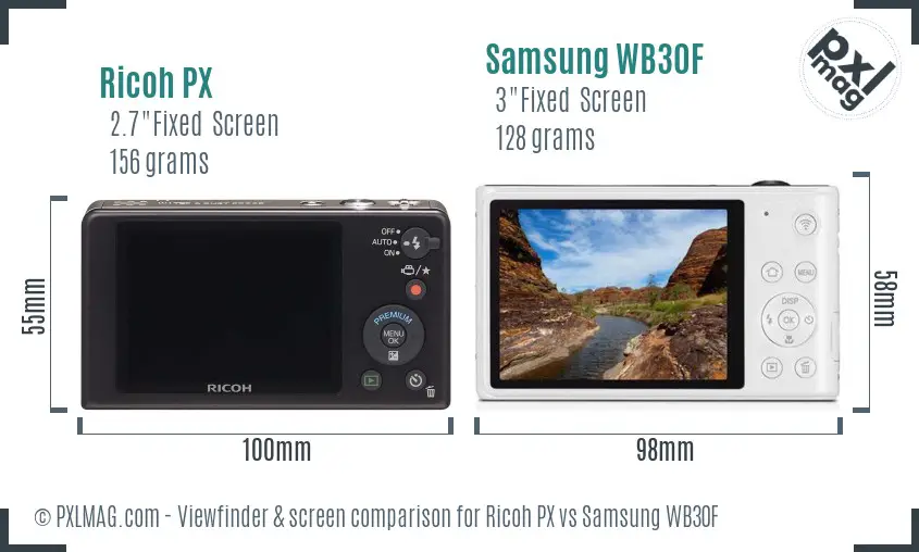 Ricoh PX vs Samsung WB30F Screen and Viewfinder comparison