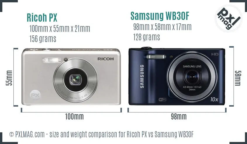 Ricoh PX vs Samsung WB30F size comparison