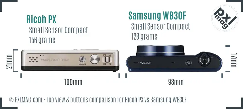 Ricoh PX vs Samsung WB30F top view buttons comparison