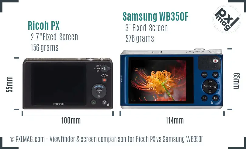 Ricoh PX vs Samsung WB350F Screen and Viewfinder comparison