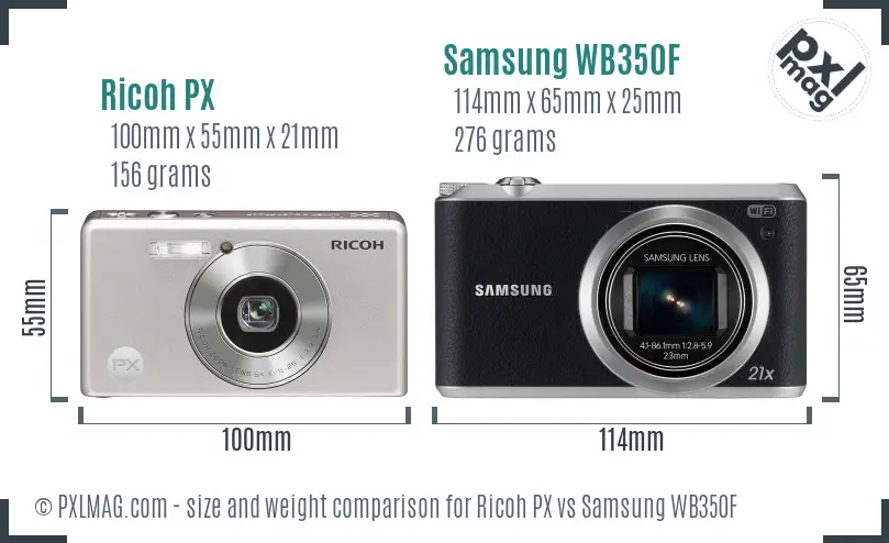 Ricoh PX vs Samsung WB350F size comparison