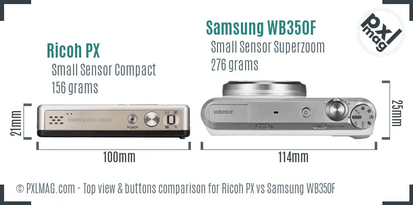 Ricoh PX vs Samsung WB350F top view buttons comparison