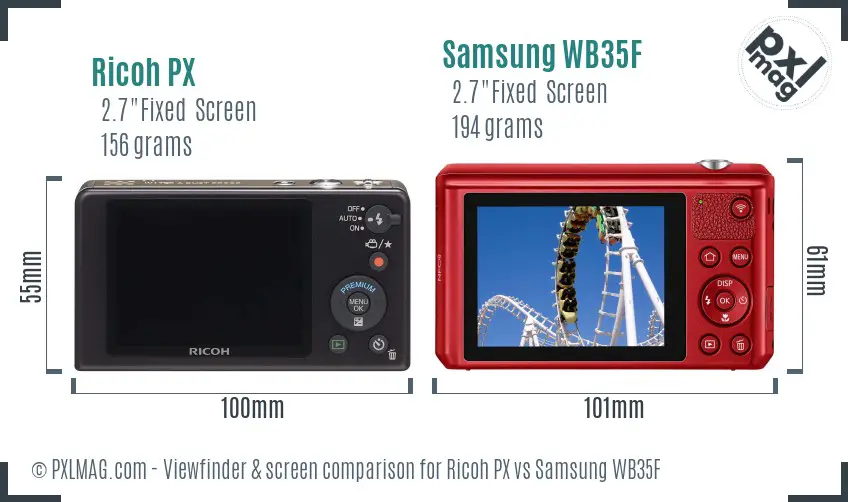 Ricoh PX vs Samsung WB35F Screen and Viewfinder comparison