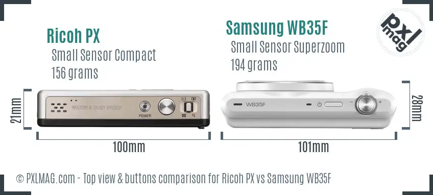 Ricoh PX vs Samsung WB35F top view buttons comparison