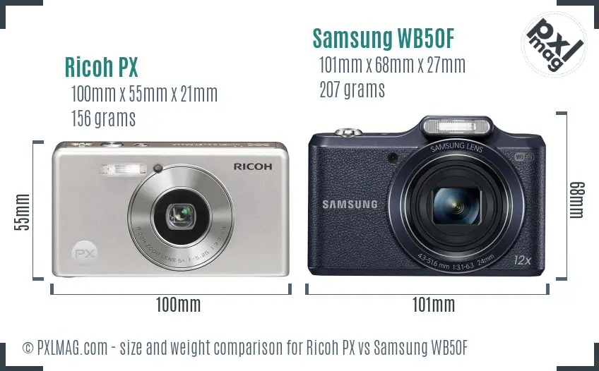 Ricoh PX vs Samsung WB50F size comparison