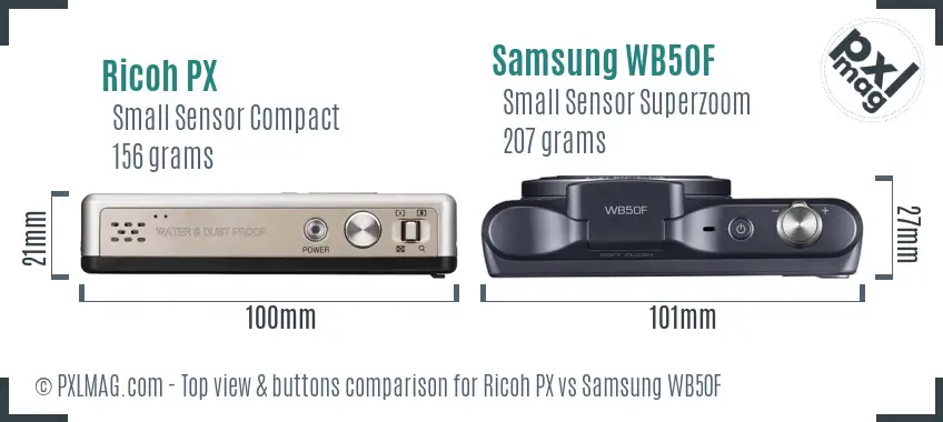 Ricoh PX vs Samsung WB50F top view buttons comparison