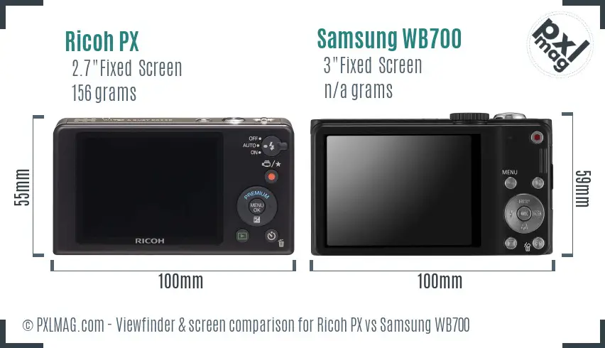 Ricoh PX vs Samsung WB700 Screen and Viewfinder comparison