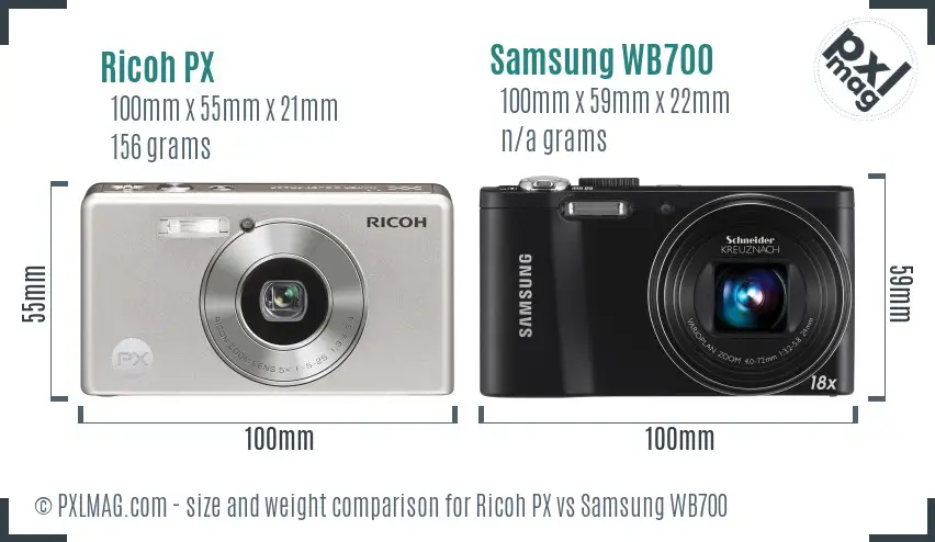Ricoh PX vs Samsung WB700 size comparison