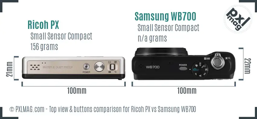 Ricoh PX vs Samsung WB700 top view buttons comparison