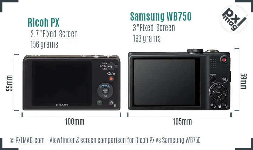 Ricoh PX vs Samsung WB750 Screen and Viewfinder comparison