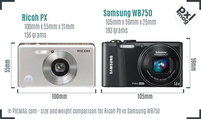 Ricoh PX vs Samsung WB750 size comparison
