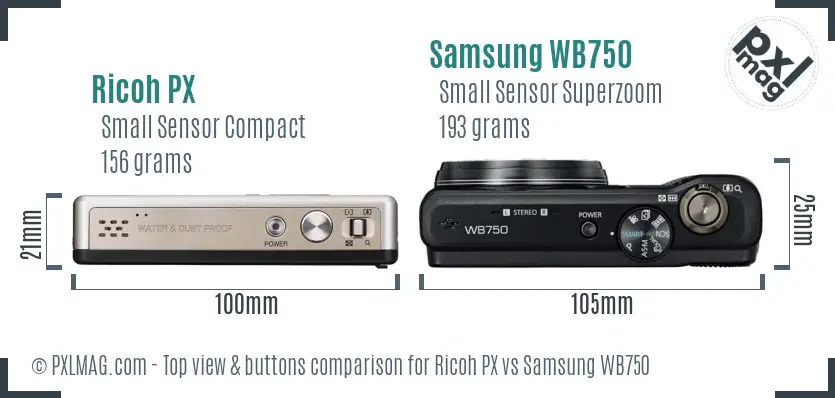 Ricoh PX vs Samsung WB750 top view buttons comparison