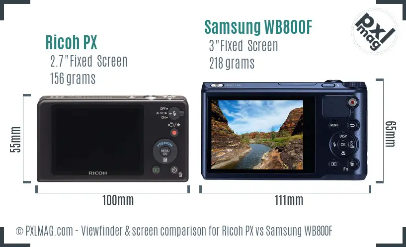 Ricoh PX vs Samsung WB800F Screen and Viewfinder comparison