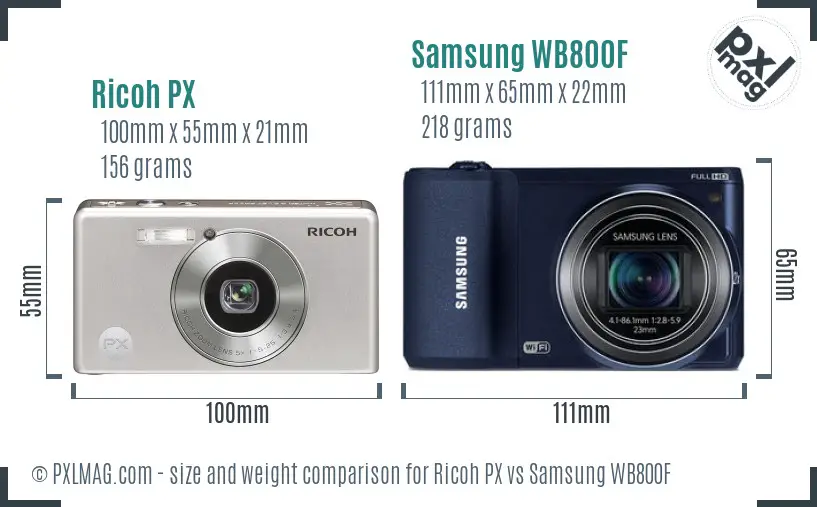 Ricoh PX vs Samsung WB800F size comparison