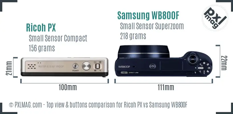 Ricoh PX vs Samsung WB800F top view buttons comparison