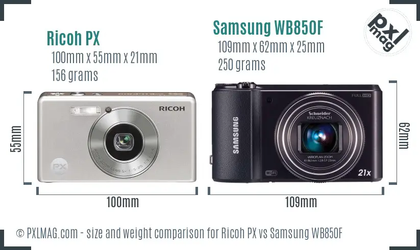 Ricoh PX vs Samsung WB850F size comparison