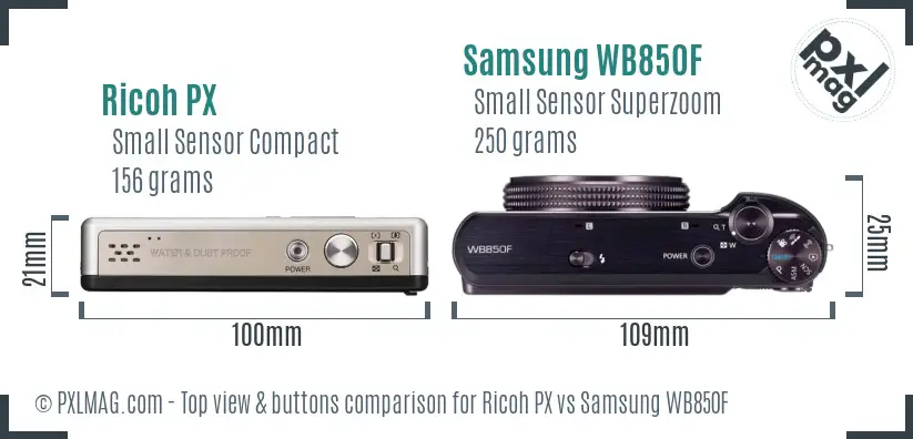 Ricoh PX vs Samsung WB850F top view buttons comparison