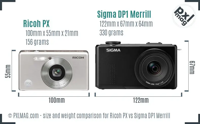 Ricoh PX vs Sigma DP1 Merrill size comparison