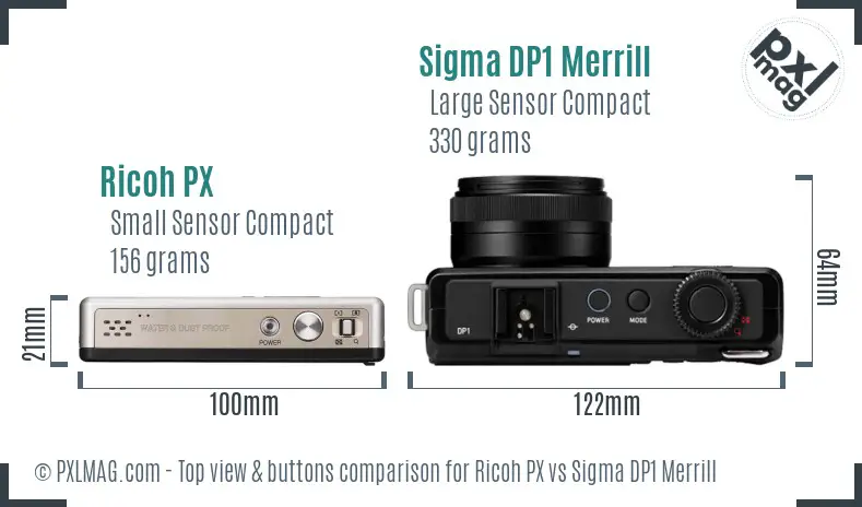 Ricoh PX vs Sigma DP1 Merrill top view buttons comparison