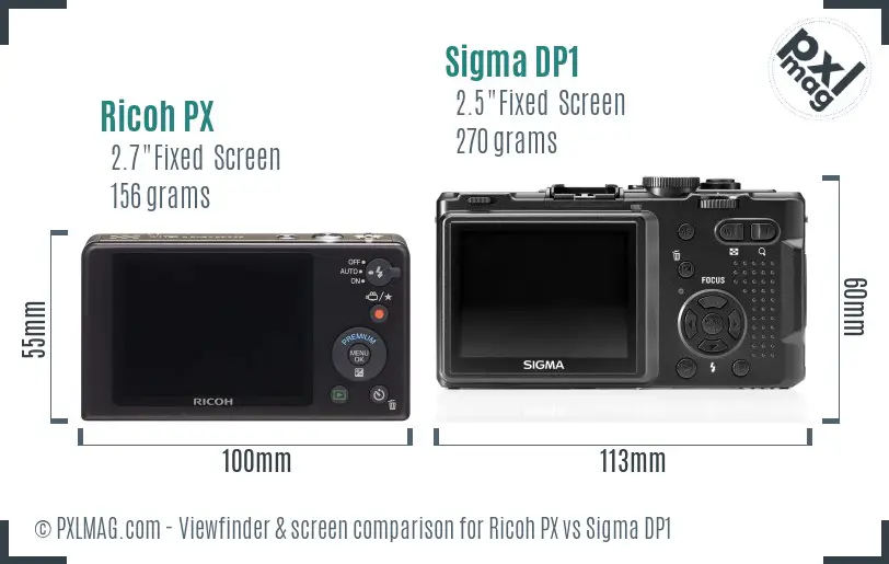 Ricoh PX vs Sigma DP1 Screen and Viewfinder comparison