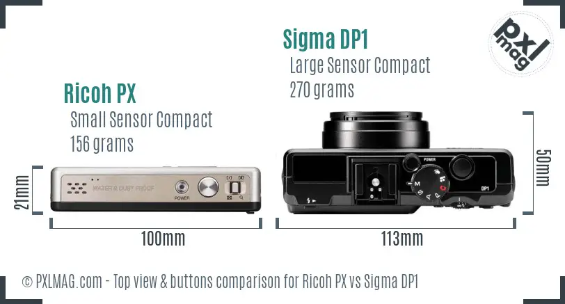 Ricoh PX vs Sigma DP1 top view buttons comparison