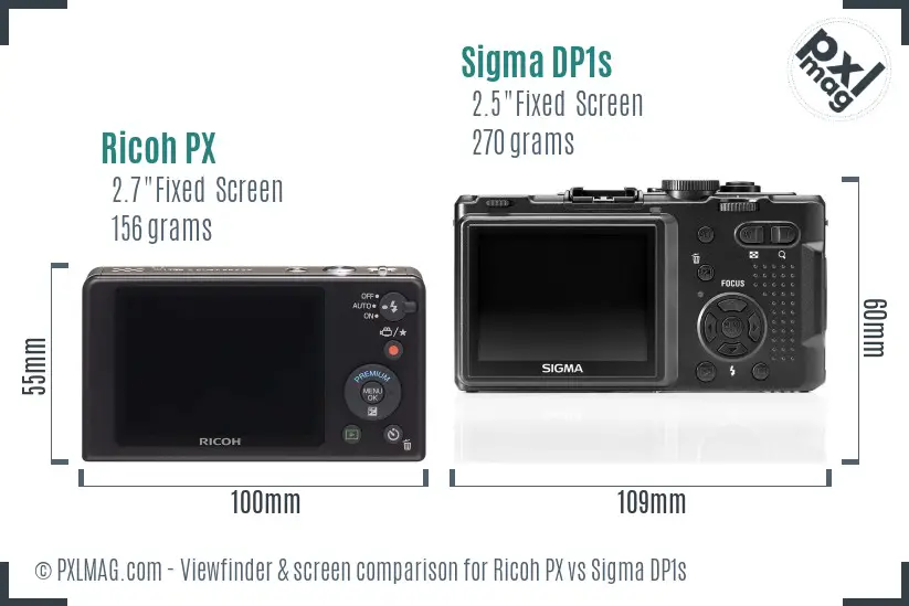 Ricoh PX vs Sigma DP1s Screen and Viewfinder comparison