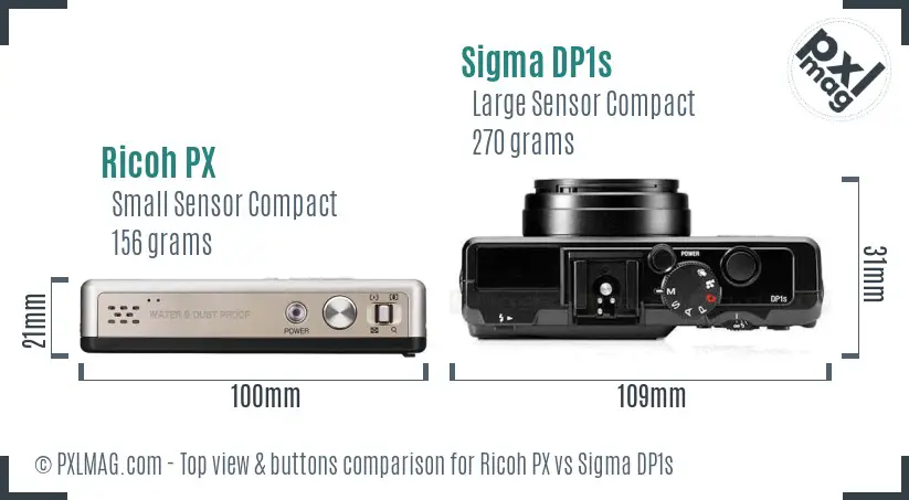 Ricoh PX vs Sigma DP1s top view buttons comparison