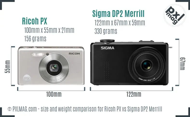 Ricoh PX vs Sigma DP2 Merrill size comparison