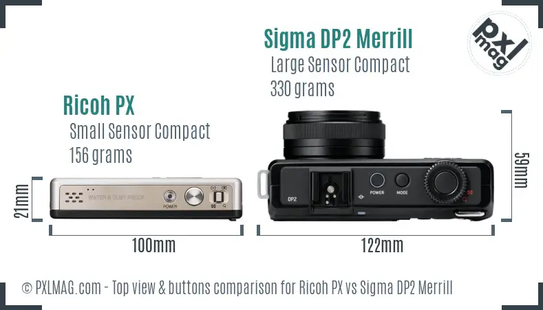 Ricoh PX vs Sigma DP2 Merrill top view buttons comparison