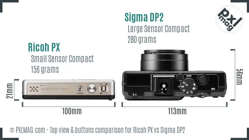 Ricoh PX vs Sigma DP2 top view buttons comparison