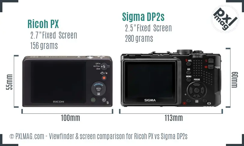 Ricoh PX vs Sigma DP2s Screen and Viewfinder comparison