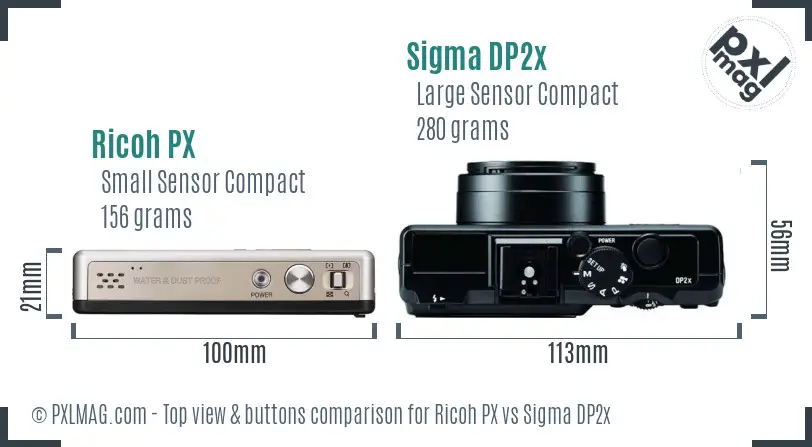 Ricoh PX vs Sigma DP2x top view buttons comparison