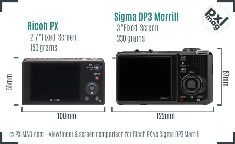 Ricoh PX vs Sigma DP3 Merrill Screen and Viewfinder comparison