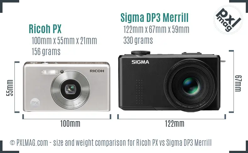 Ricoh PX vs Sigma DP3 Merrill size comparison
