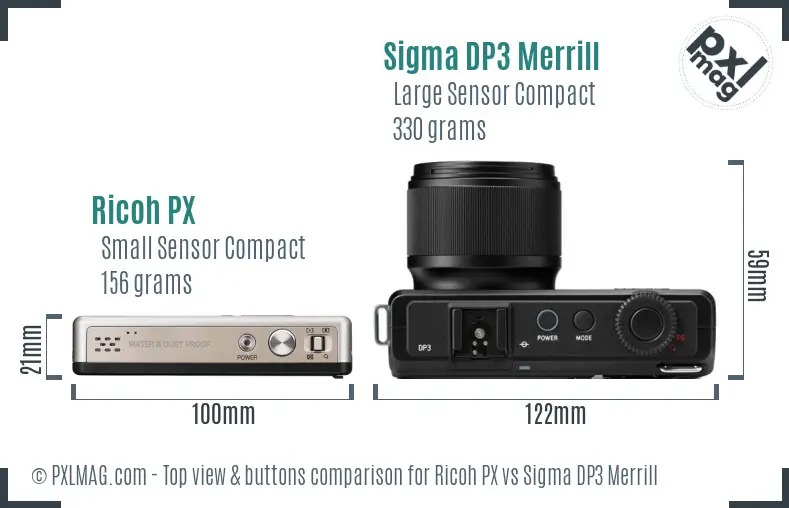 Ricoh PX vs Sigma DP3 Merrill top view buttons comparison