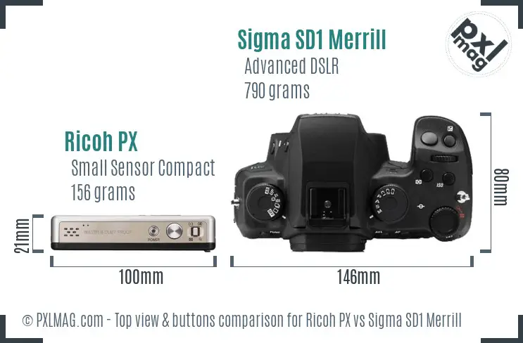 Ricoh PX vs Sigma SD1 Merrill top view buttons comparison