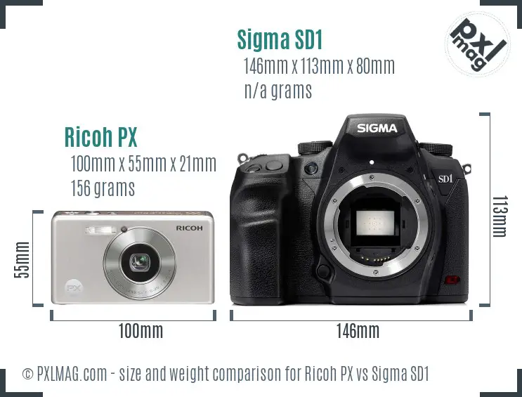 Ricoh PX vs Sigma SD1 size comparison