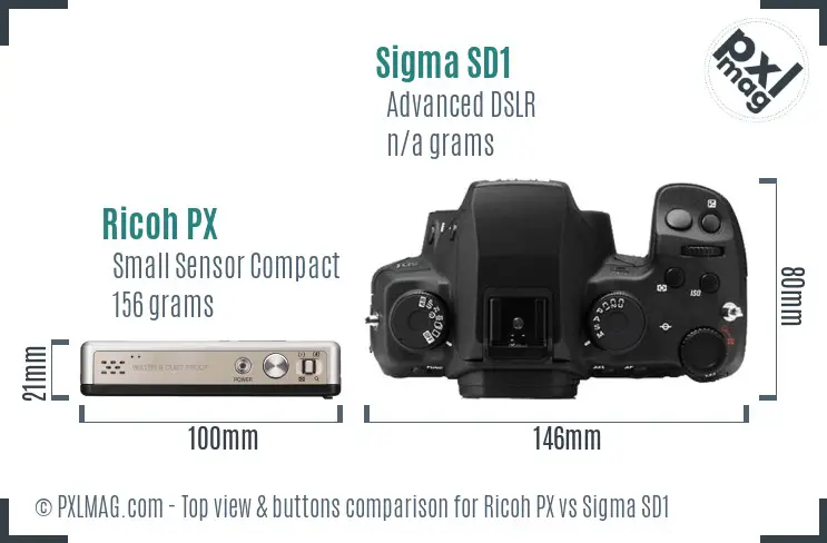 Ricoh PX vs Sigma SD1 top view buttons comparison