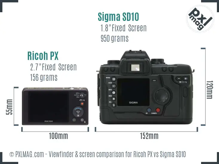 Ricoh PX vs Sigma SD10 Screen and Viewfinder comparison