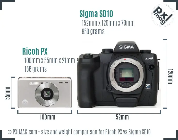 Ricoh PX vs Sigma SD10 size comparison