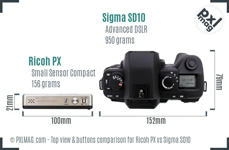 Ricoh PX vs Sigma SD10 top view buttons comparison