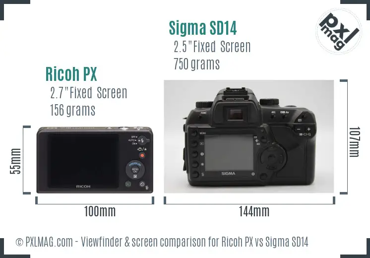 Ricoh PX vs Sigma SD14 Screen and Viewfinder comparison