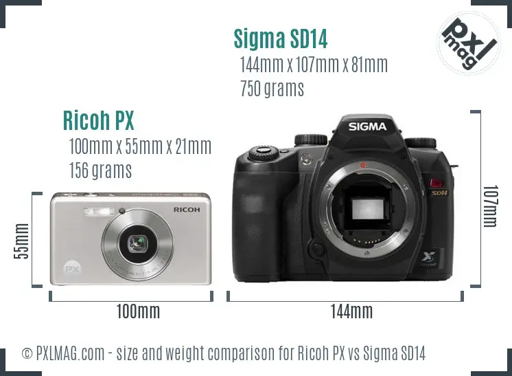 Ricoh PX vs Sigma SD14 size comparison