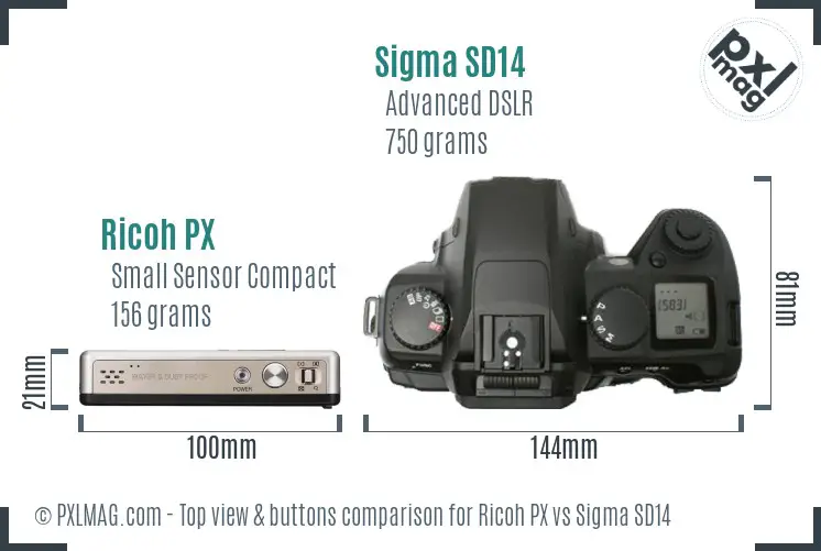 Ricoh PX vs Sigma SD14 top view buttons comparison