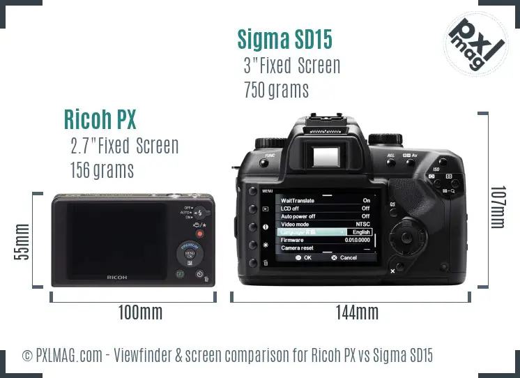 Ricoh PX vs Sigma SD15 Screen and Viewfinder comparison