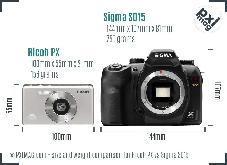 Ricoh PX vs Sigma SD15 size comparison