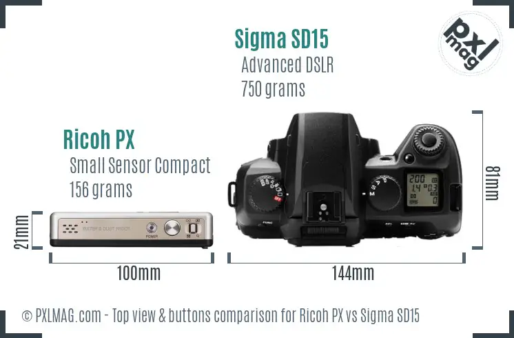 Ricoh PX vs Sigma SD15 top view buttons comparison