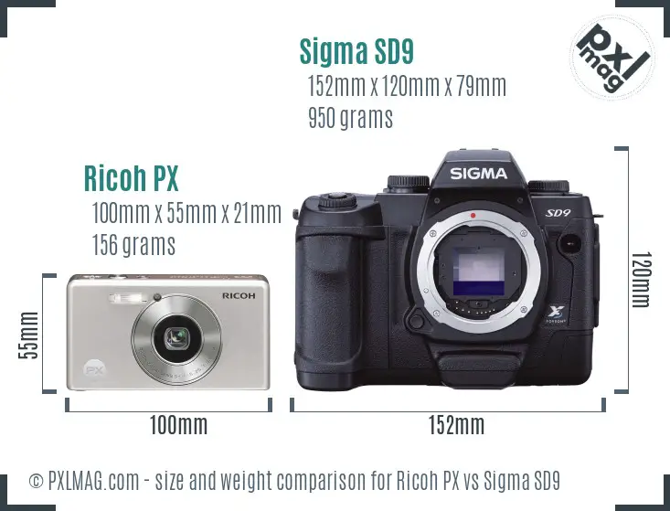 Ricoh PX vs Sigma SD9 size comparison
