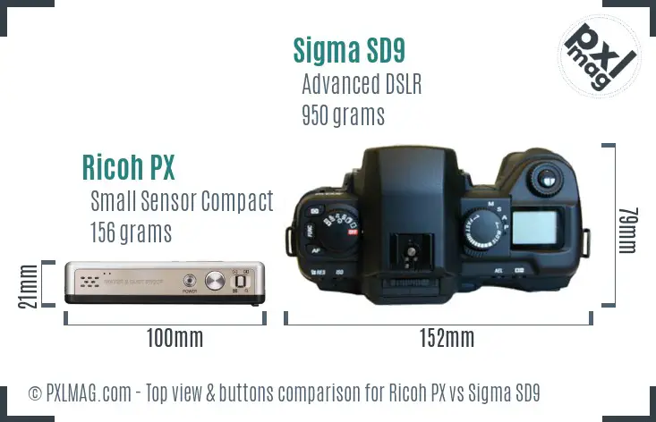 Ricoh PX vs Sigma SD9 top view buttons comparison
