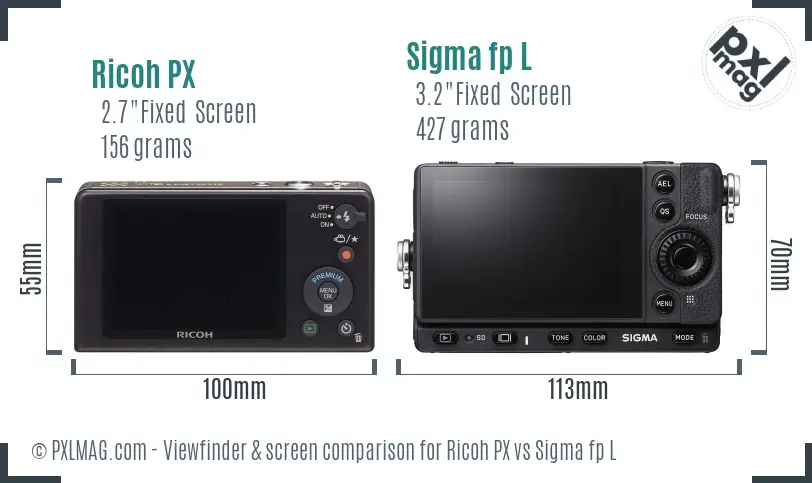 Ricoh PX vs Sigma fp L Screen and Viewfinder comparison